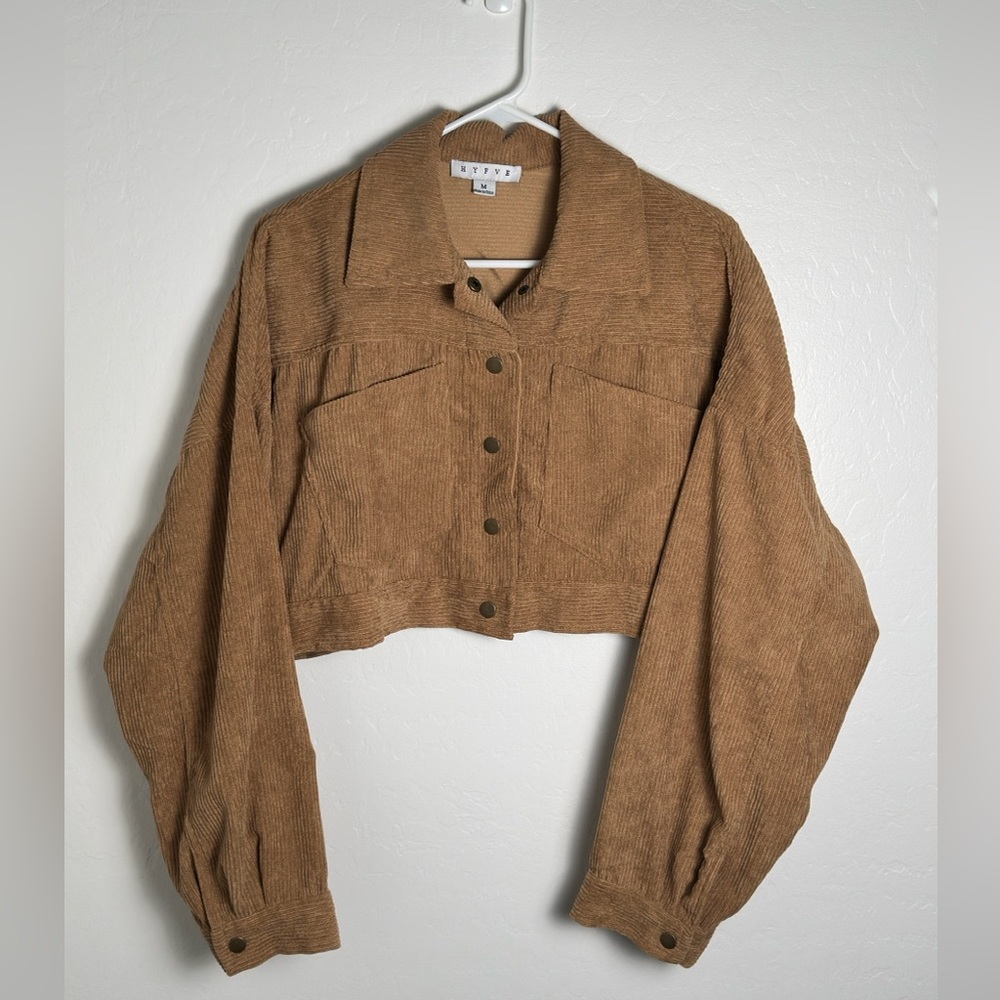Like new HYFVE Tan Lightweight Corduroy Cropped Jacket